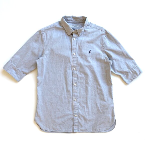 All Saints Mens Redondo Half Sleeve Button Up Shirt Size M 100% Cotton Gray Logo - Picture 1 of 13